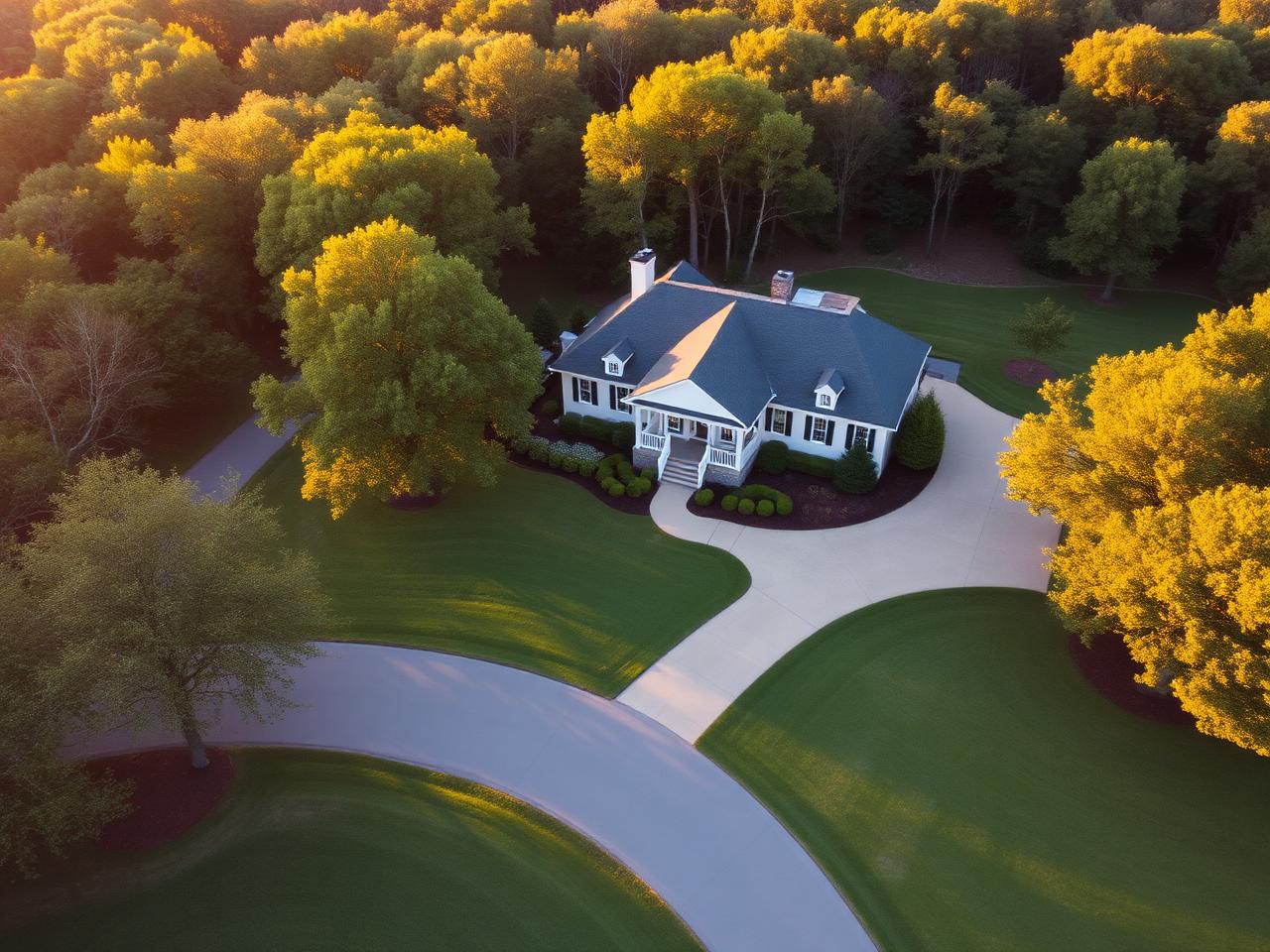 Estate exterior at dusk