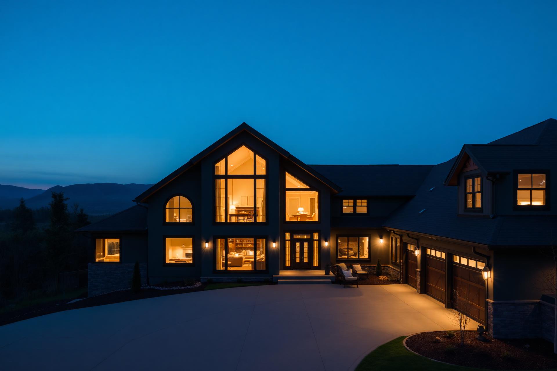 Twilight exterior of a North Carolina luxury home